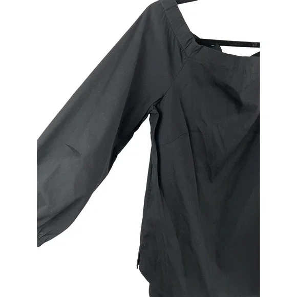 White House Black Market Off On Shoulder Size M Solid Black Top Blouse Back Zip - Picture 2 of 6